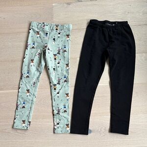 Bundle H&M children place fleece lined girls Printed Black Leggings Set sz 7-8